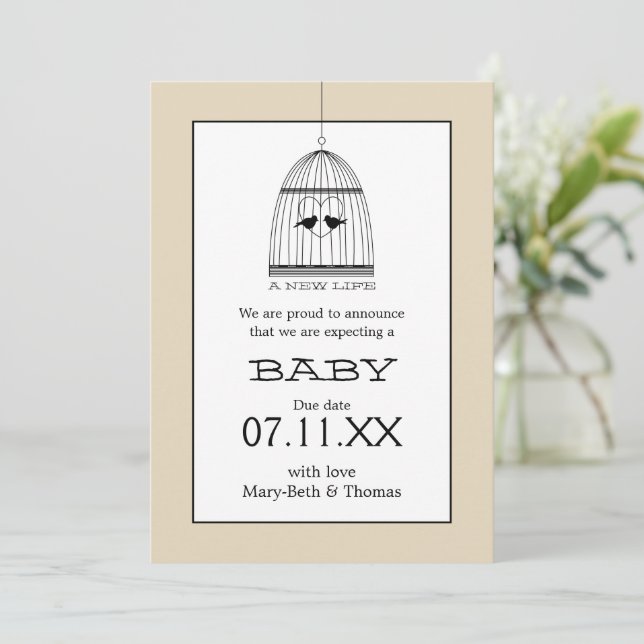 Vintage Heart Birdcage Baby Due date Announcement (Standing Front)