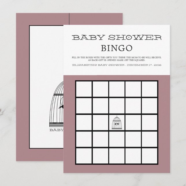 Vintage Heart Birdcage Baby Shower Bingo Invitation (Front/Back)