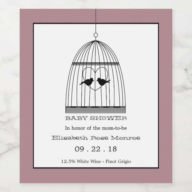 Vintage Heart Birdcage Baby Shower Wine Label (Single Label)