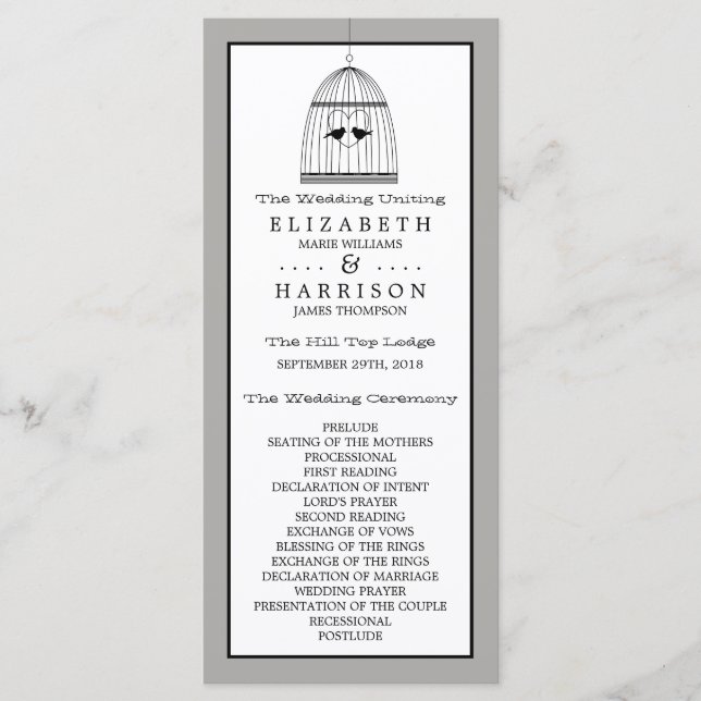 Vintage Heart Birdcage Wedding Program (Front)