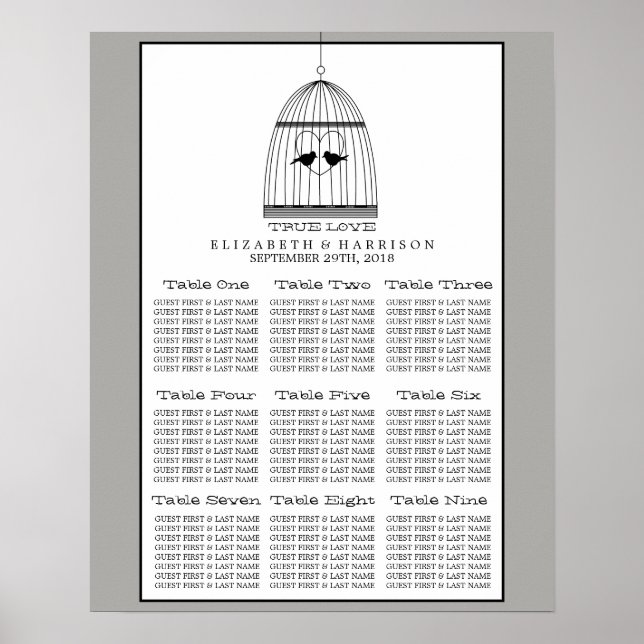 Vintage Heart Birdcage Wedding Seating Chart (Front)