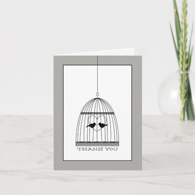 Vintage Heart Birdcage Wedding Thank You (Front)