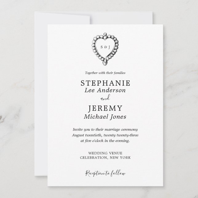 Vintage Heart Black and White Invitation (Front)
