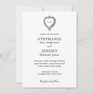 Vintage Heart Black and White Invitation