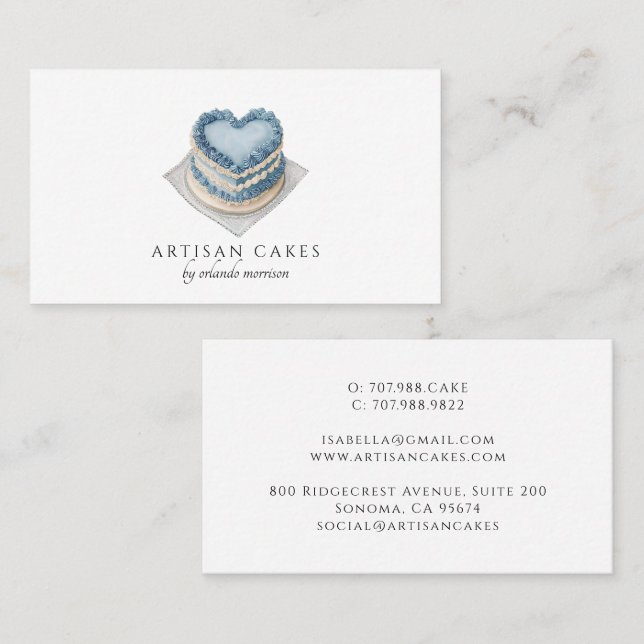 Vintage Heart Cake Artisan Cake Bakery Business Card (Front/Back)