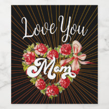 Vintage Heart Floral Love You Mom Black