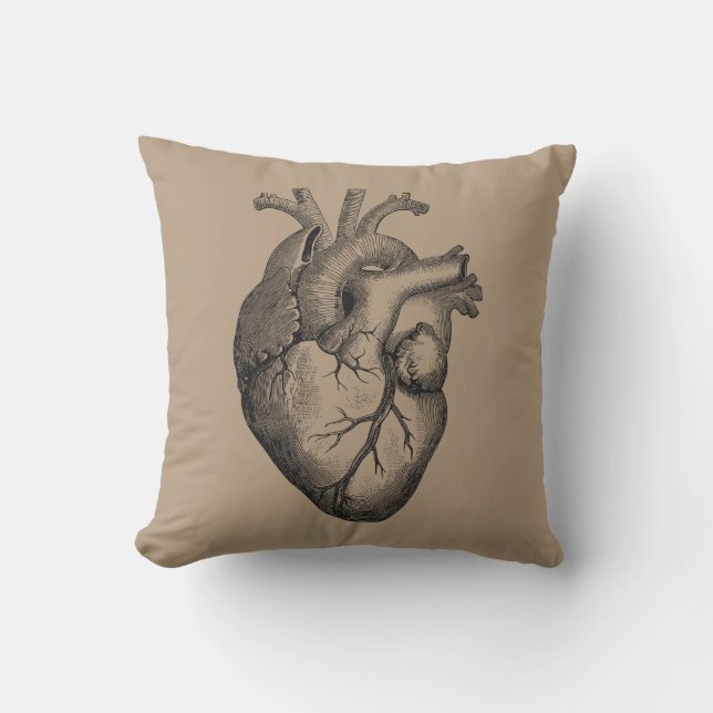 Vintage Heart Illustration Throw Pillow (Front)