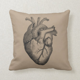 Vintage Heart Illustration Throw Pillow