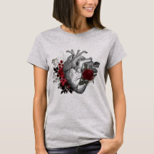 Vintage Heart illustration with blood red roses T