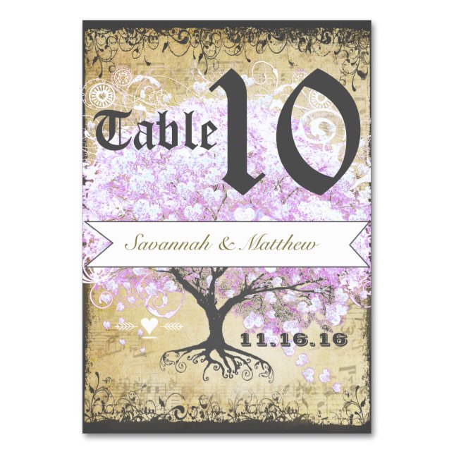 Vintage Heart Leaf Lavender Tree Table Number (Back)