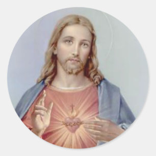Vintage Heart of Jesus Thorns Blessing Flames Classic Round Sticker