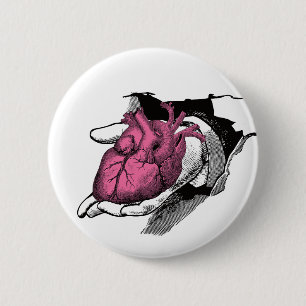 Vintage Heart On Hand Through Crack 2 Inch Round Button