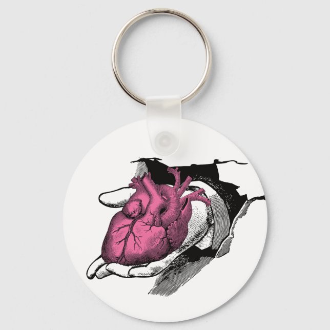 Vintage Heart On Hand Through Crack Keychain (Front)
