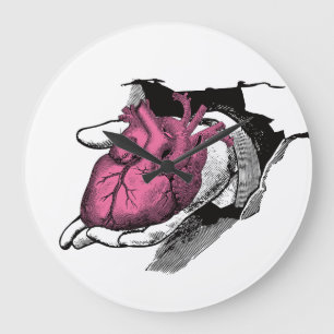 Vintage Heart On Hand Through Crack Large Clock