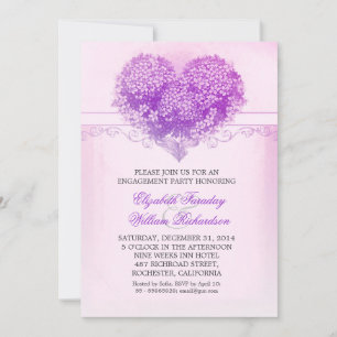 vintage heart purple engagement party invitations