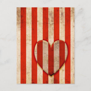 Vintage Heart Red Stripes Postcard