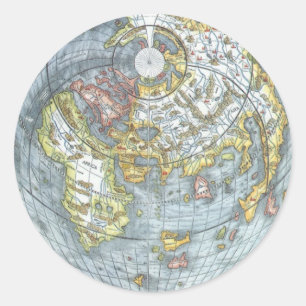 Vintage Heart Shaped Antique World Map Peter Apian Classic Round Sticker