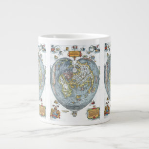 Vintage Heart Shaped Antique World Map Peter Apian Large Coffee Mug