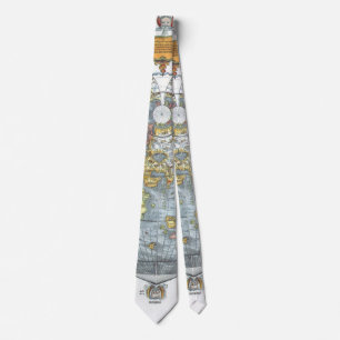 Vintage Heart Shaped Antique World Map Peter Apian Tie
