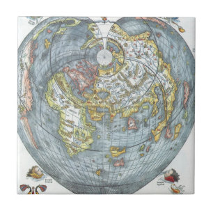 Vintage Heart Shaped Antique World Map Peter Apian Tile