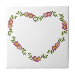 Vintage Heart-Shaped Wreath of Flowers for Mom Tile