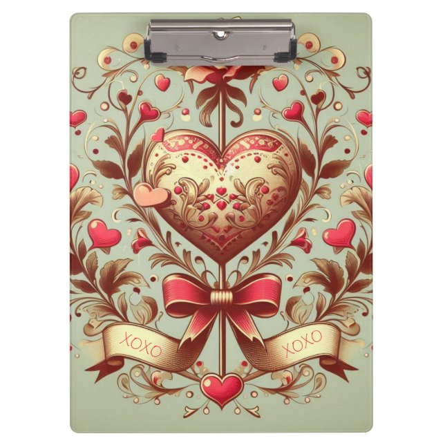 Vintage Heart Valentine's day xoxo  Clipboard (Front)