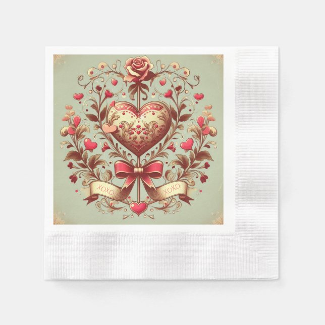 Vintage Heart Valentine's day xoxo  Napkin (Front)