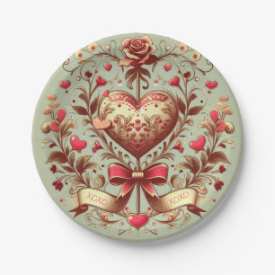 Vintage Heart Valentine's day xoxo  Paper Plate