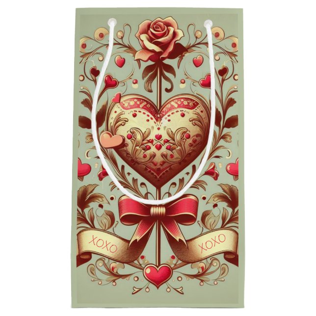 Vintage Heart Valentine's day xoxo  Small Gift Bag (Front)