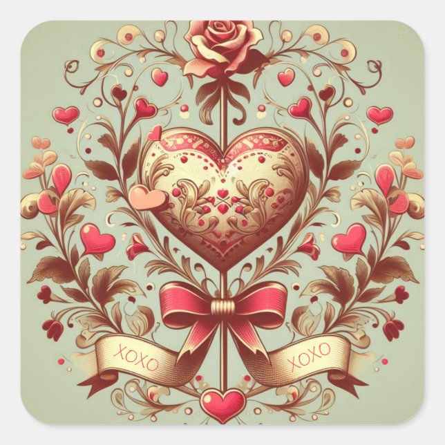Vintage Heart Valentine's day xoxo  Square Sticker (Front)