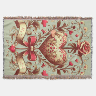 Vintage Heart Valentine's day xoxo  Throw Blanket