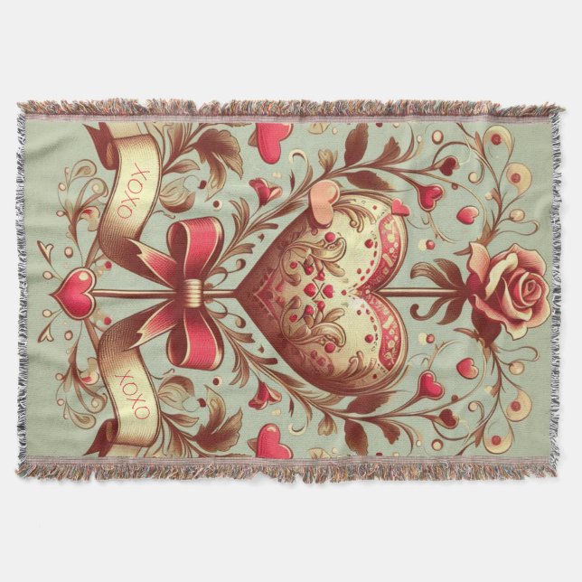 Vintage Heart Valentine's day xoxo  Throw Blanket (Front)