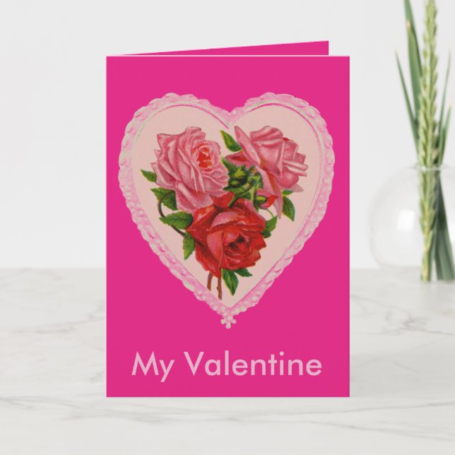 Vintage Heart with Roses Greeting Card (Front)