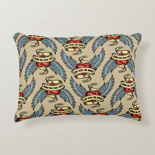 Vintage Heart With Wings Accent Pillow