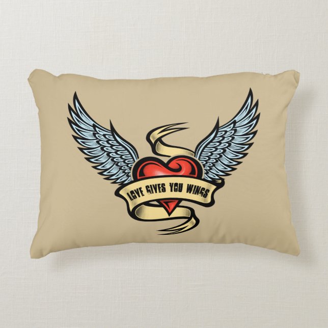Vintage Heart With Wings, Love Gives You Wings Accent Pillow (Front)