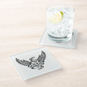 Vintage Heart With Wings, Love Gives You Wings Glass Coaster