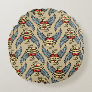 Vintage Heart With Wings, Love Gives You Wings Round Pillow