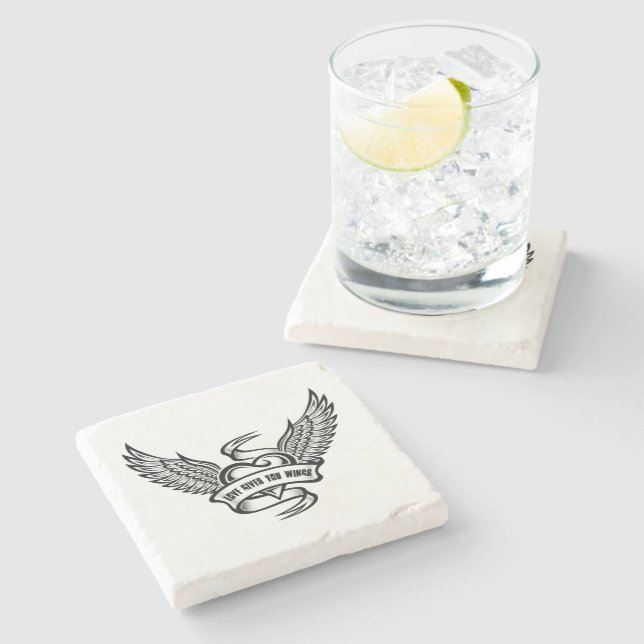 Vintage Heart With Wings, Love Gives You Wings Stone Coaster (Side)