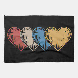 Vintage Hearts Cool Retro Valentines Day Gift  Kitchen Towel