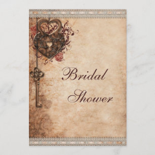 Vintage Hearts Lock and Key Bridal Shower Invitation