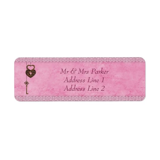 Vintage Hearts Lock and Key Pink Personalized Return Address Label