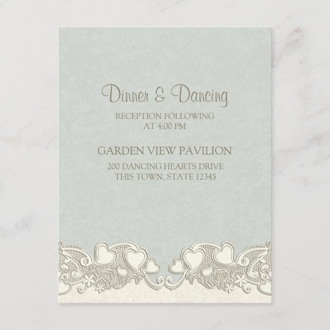 Vintage Hearts Sage Green Reception Card (Front)