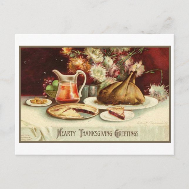 Vintage Hearty Thanksgiving Greetings Holiday Post Postcard (Front)