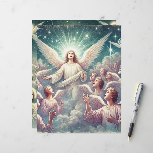 Vintage Heavenly Host of Angels Scrapbook Paper (Front/Back In Situ)