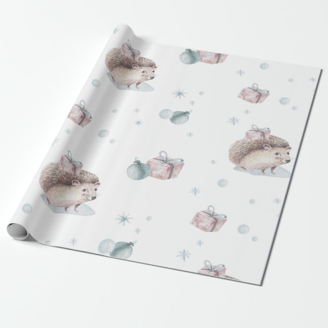 VINTAGE HEDGEHOG CHRISTMAS GIFT WRAPPING  WRAPPING PAPER (Unrolled)
