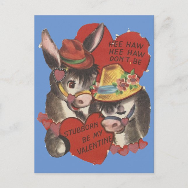 Vintage Hee Haw Donkey Valentine Holiday Postcard (Front)