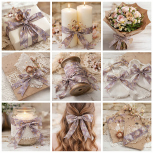Vintage Heirloom Petals purple floral Satin Ribbon