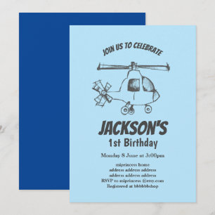 vintage, Hélicoptère, invitation d'anniversaire ga