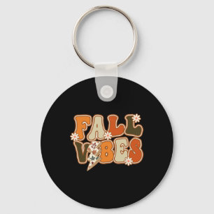 Vintage Hello Fall Floral Groovy Fall Vibes Autumn Keychain