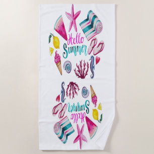 Vintage Hello Summer Time Beach Towel